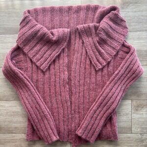 Shirin Guild Mohair Blend Ribbed Knit Open Cardigan Shawl Collar Burgundy UK